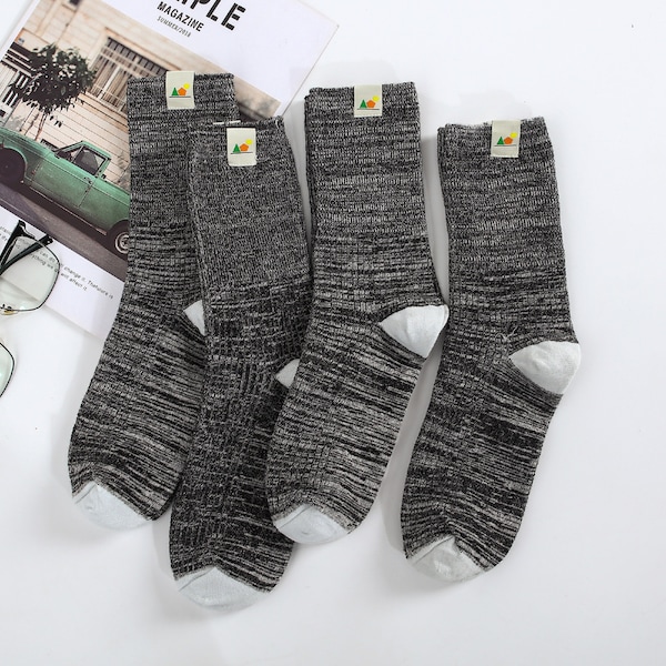 Chaussettes en chanvre avec ensemble de chaussettes Crew en coton noir biologique, 4 paires de chaussettes diabétiques, chaussettes de robe en coton chanvre écologiques, extra douces et confortables