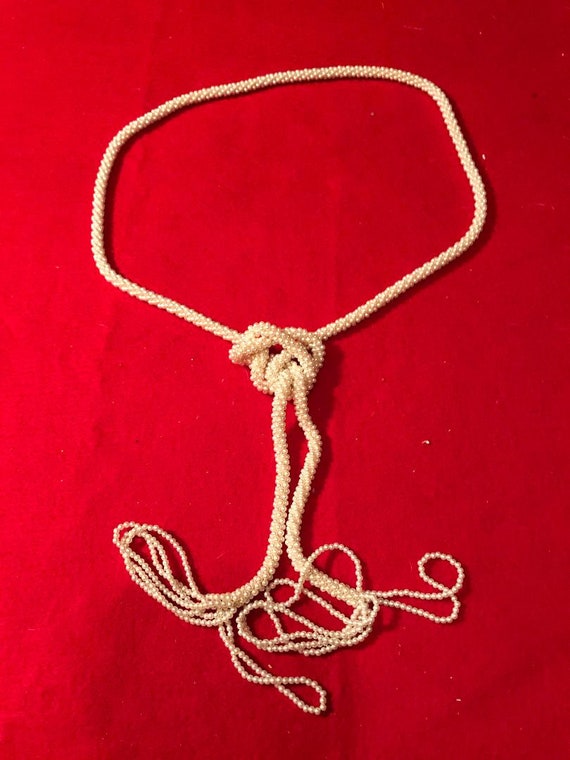 Vintage White  Rope Tassel Beaded Necklace/Handmad