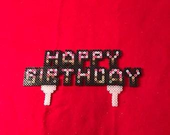 Happy birthday cake topper/Perler bead/minecraft inspired