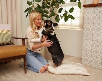 Artisan Pet BED in STONE for Dogs and Cats Handmade with natural plant based dyes Stone Striped small animal