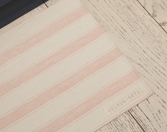 Large ORGANIC Canvas Pet Food Mat LINE Printed Non-Toxic Dyes Pink, Gray, Taupe Dog Cat