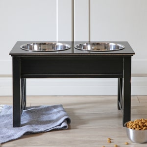 10-in Rustic FARMHOUSE Elevated Pet Feeder Dog Cat HUMAN Grade Stainless Steel Raised Bowls Natural, White, Black or Gray