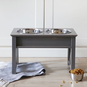 10-in Rustic FARMHOUSE Elevated Pet Feeder Dog Cat HUMAN Grade Stainless Steel Raised Bowls Natural, White, Black or Gray