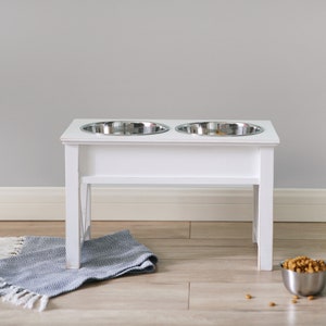 10-in Rustic FARMHOUSE Elevated Pet Feeder Dog Cat HUMAN Grade Stainless Steel Raised Bowls Natural, White, Black or Gray