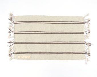 Artisan-Made Hand-Woven STONE GRAY Striped Farmhouse Pet Rug Mat SMALL Made with Safe Plant Based Dyes for Dogs and Cats