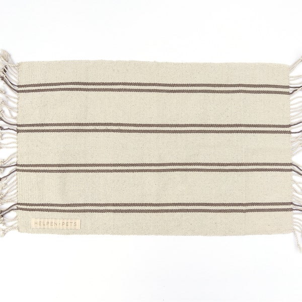 Artisan-Made Hand-Woven STONE GRAY Striped Farmhouse Pet Rug Mat SMALL Made with Safe Plant Based Dyes for Dogs and Cats