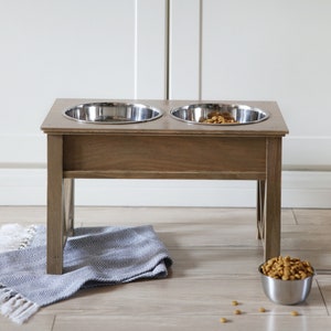 10-in Rustic FARMHOUSE Elevated Pet Feeder Dog Cat HUMAN Grade Stainless Steel Raised Bowls Natural, White, Black or Gray