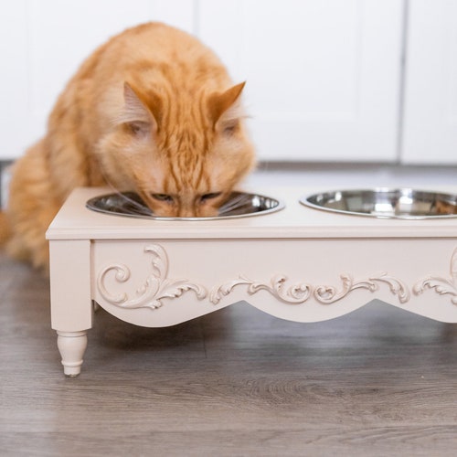 Farmhouse Chic Elevated CAT Food Bowls Raised Pet Feeder Etsy