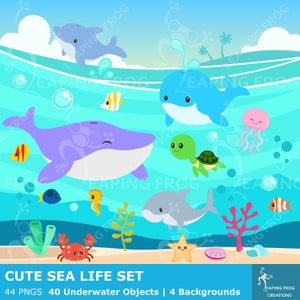 Zestaw oceanów png, pakiet. Natychmiastowe pobranie. Grafika, pliki cyfrowe. Shark png. Whale png. Clipart oceaniczny. Pliki zestawu oceanów. 45 plików!