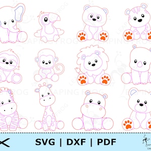 Jungle Animals SVG voor lasermachines, Glowforge, etc. Bestanden knippen, etsen, graveren, etc. Bundel, Set, Zittend. Safari. Directe download!