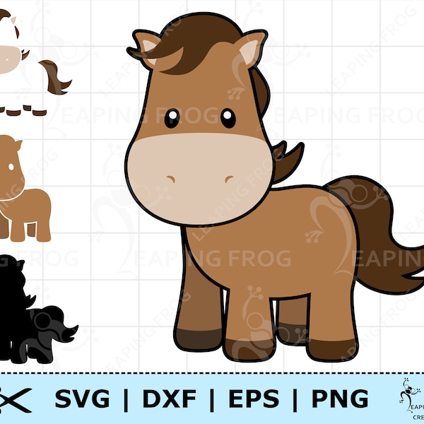 Cute Horse SVG. Horse PNG. Cricut cut files, layered files. Silhouette. DXF. eps. Cartoon horse clipart. Digital download. Horse vector.