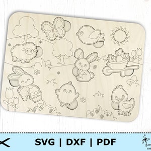 Ostern Puzzle SVG. Laser cut Dateien, Glowforge getestet. Süß, Häschen, Kinder, DIY Bastelprojekt, PDF, dxf, Sofort download!