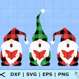 Gnomi di Natale SVG. PNG. File tagliati Cricut, a strati. File di sagoma. Gnomi da giardino. DXF. eps. Caroling, canto. Download istantaneo!