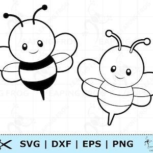 Cute Bumblebee SVG PNG DXF eps. Cricut Cut files, Silhouette.  Black and White Outline. Bee coloring page.  Bee Clipart
