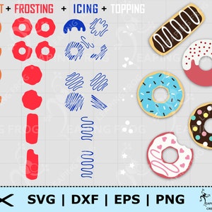 Donuts SVG. PNG. Mix & Match! Cricut cut files, layered files. Silhouette files. Sprinkles, Confetti, Toppings, Icing, Hearts,  DXF, eps.
