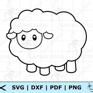 Pecorella carina SVG PNG DXF pdf. File di taglio Cricut, sagoma. Agnello Pagina da colorare svg. Contorno in formato SVG. Stencil in formato SVG. clipart.