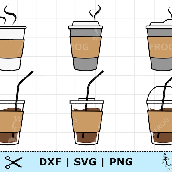 Coffee Cups SVG. PNG.  Cricut cut files, layered, Silhouette files. Sublimation. Print to cut. To go cups. Instant download!