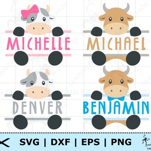 Cow Monogram SVG. PNG. 4 versions! Cricut cut files, layered files. Silhouette. Personalize, Customize with name. Girl Boy, DXF, eps
