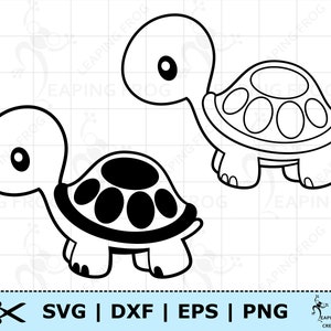 Schattige schildpad SVG PNG DXF png. Cricut Cut-bestanden, silhouet. Schildpad Clipart. Stencil. Overzicht. Babyschildpad Cartoon.