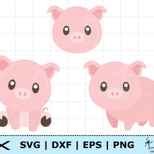 Lindo paquete de cerdos svg. Archivos de corte Cricut, silueta. Archivos en capas. Imágenes prediseñadas de cerdo de dibujos animados. Conjunto de cerdo bebé svg. Conjunto de animales de granja svg. Paquete agrícola