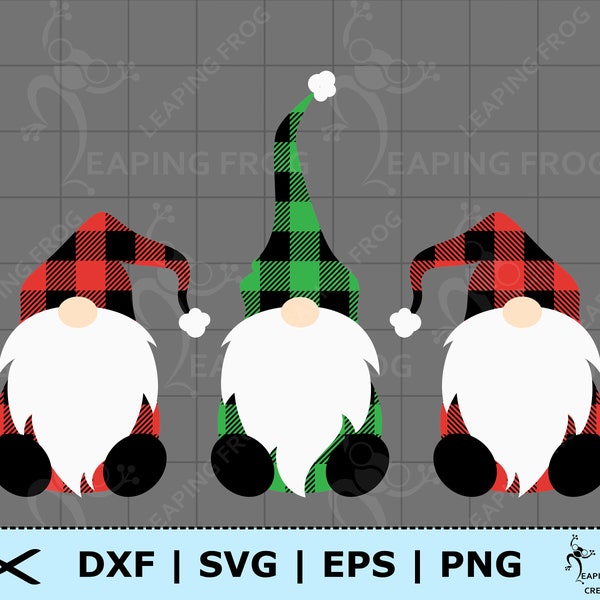 Christmas Gnomes SVG. PNG. Cricut cut, layered files. Silhouette files. Garden Gnomes. Buffalo plaid pajamas. DXF, eps. Instant download!