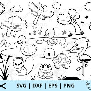 Woodland Animals SVG. PNG. Pond, Water Animals. Cut Files. Outline ...