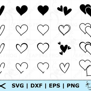 Corazones de San Valentín SVG. PNG. ¡20 diseños! Archivos de corte cricut, archivos Silhouette. Paquete, conjunto. DXF. eps. Negro, Blanco, Descarga instantánea!