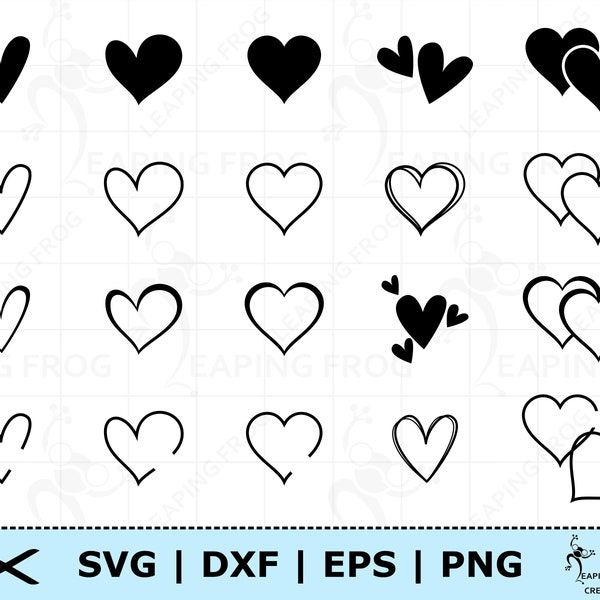 Valentine's Day Hearts SVG. PNG. 20 Designs! Cricut cut files, Silhouette files. Bundle, Set. DXF. eps. Black, White, Instant download!