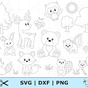 Ensemble SVG animaux des bois. Créatures des bois SVG. Fichiers de coupe Cricut. Fichiers silhouette. DXF. Lot d'animaux des bois. Contours, pochoirs.