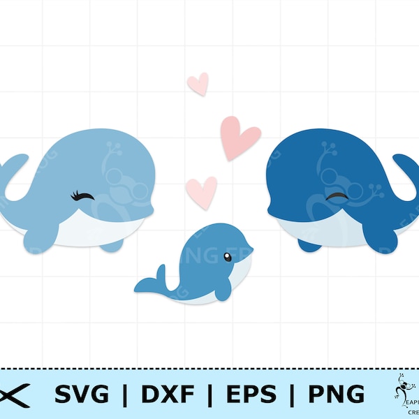 Whale SVG. Family. 3 versions! Cricut Cut files, layered. Silhouette. PNG DXF eps. Bundle, Set. Mom and Baby Whale. Parents, Ocean Animals