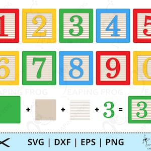 Bloques de bebé SVG. PNG. Archivos de corte Cricut, en capas. Archivos de silueta. Números. Lindo, Guardería, Cumpleaños, Rojo, Verde, Amarillo, Descarga instantánea.