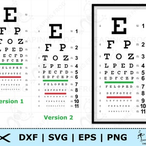 Gráfico optométrico para imprimir. PNG, DXF, SVG, eps. Archivos de corte Cricut, archivos Silhouette incluidos. Descarga digital e instantánea. Cuadro de prueba ocular para oficina.