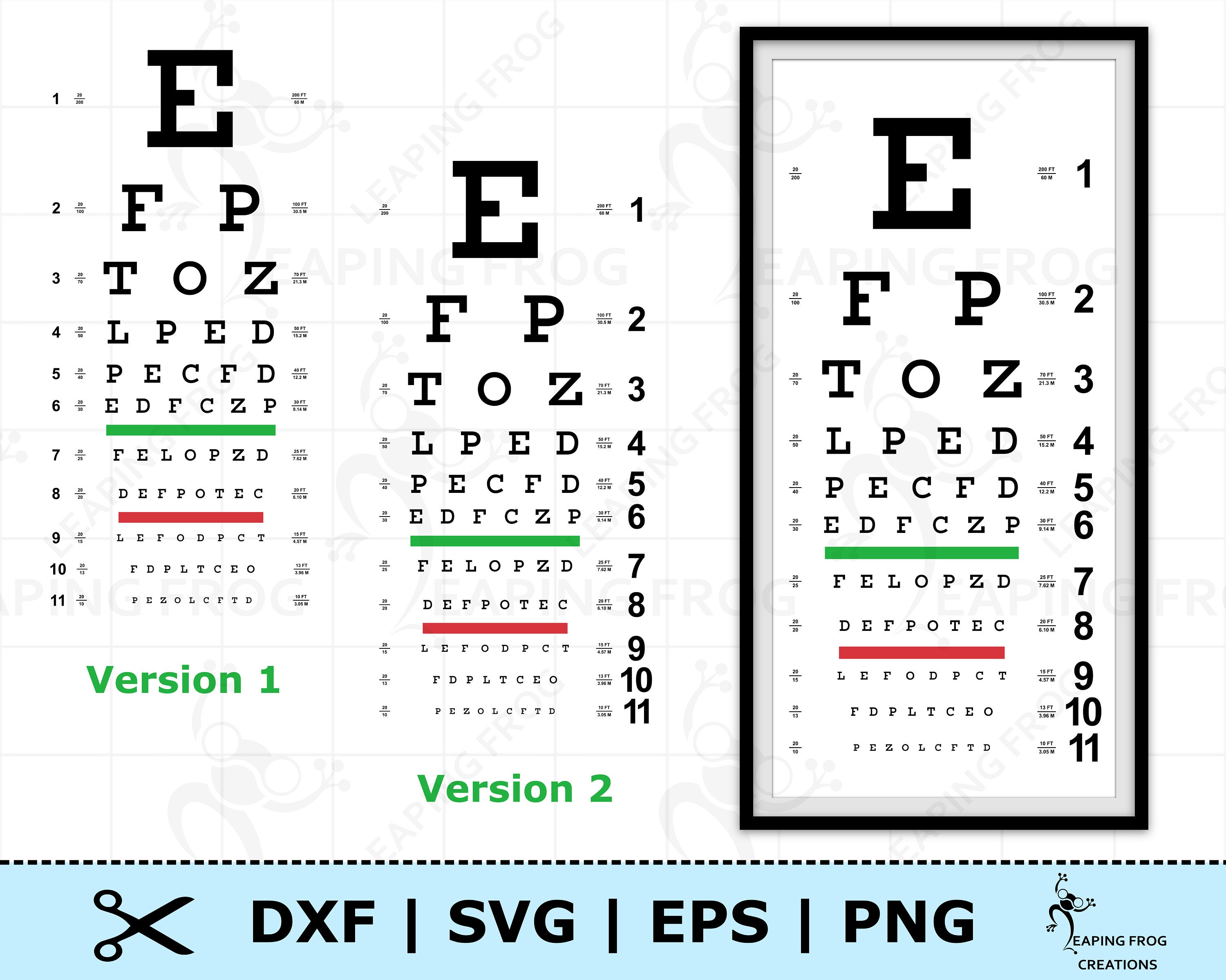 Custom Printable Snellen Eye Test Chart, 6 Feet, Plastic