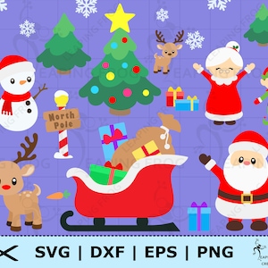 Papai Noel SVG. PNG. Arquivos de corte Cricut, silhueta, arquivos em camadas. Pacote, Conjunto, Natal, Sra. Claus, árvore, Rudolph, DXF, eps. Download instantâneo