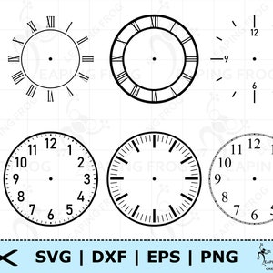 時計 SVG。ミックス & マッチ! Cricut カット ファイル、シルエット ファイル。時計の文字盤 png、eps、dxf。数字、針、時間。バンドル、セット。壁掛け時計。