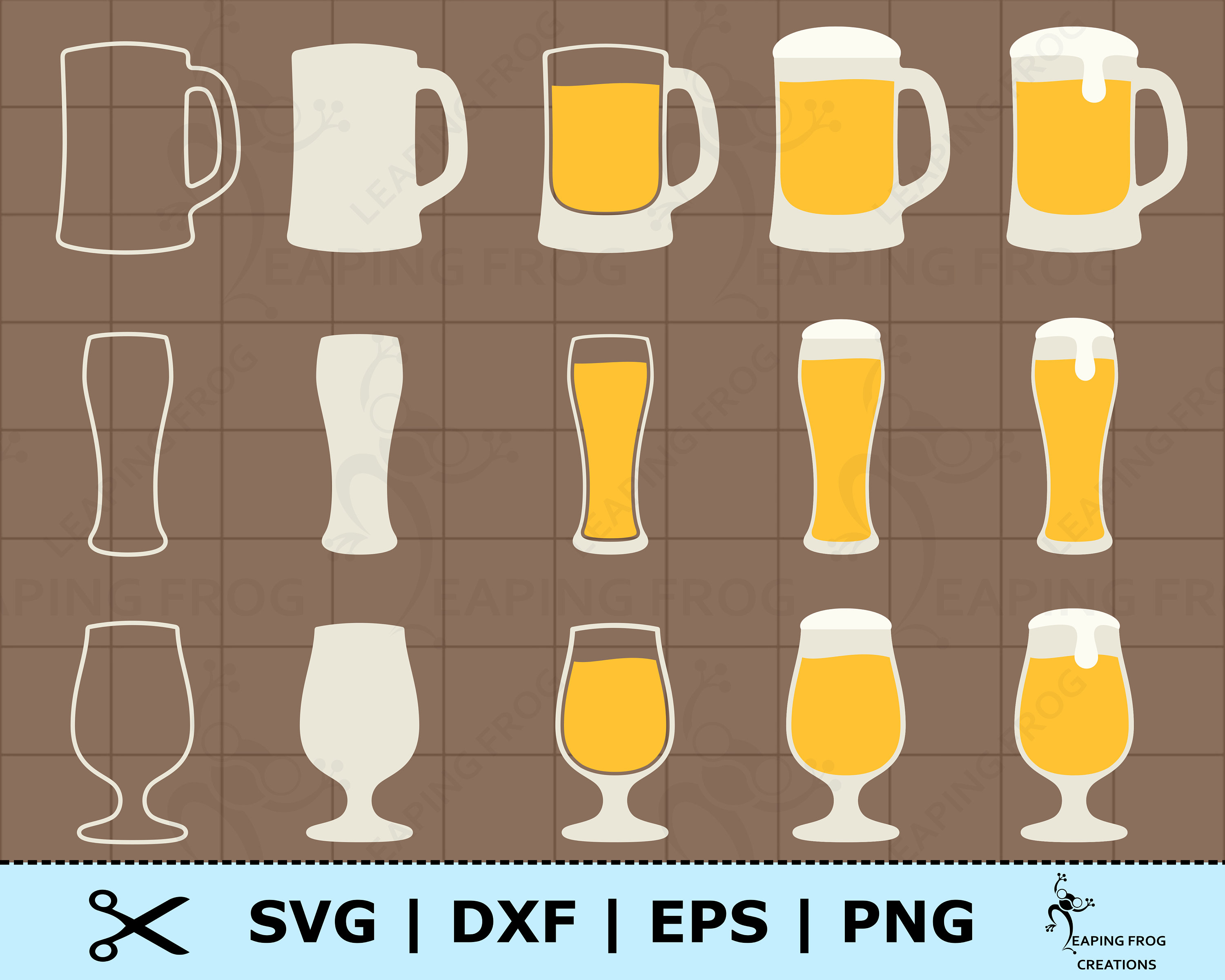 Canecas de cerveja SVG. Corte Cricut, arquivos em camadas, Silhouette e Cameo. Download instantâneo. Conjunto, pacote. Caneca de cerveja png. dxf. eps. Álcool, cerveja.
