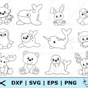 Animaux d'hiver SVG, PNG. Fichiers de coupe Cricut, fichiers Silhouette. Lot, ensemble. Contours, pochoirs. Arctique, Noël. DXF, eps. Téléchargement instantané !
