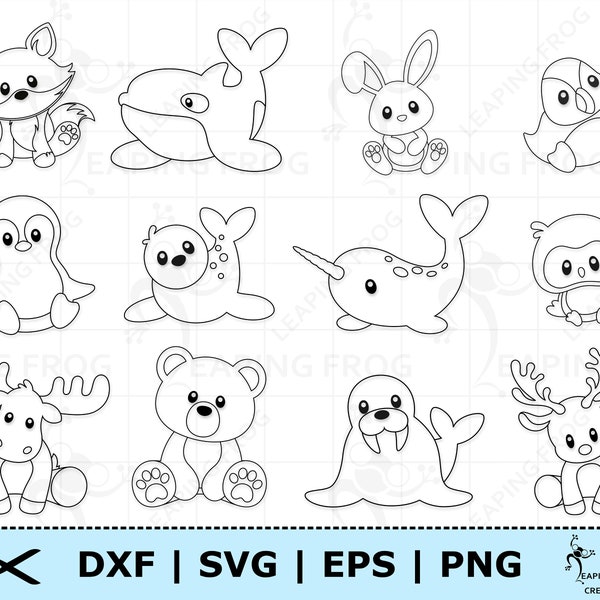 Winter Animals SVG, PNG. Cricut cut files, Silhouette files. Bundle, Set. Outlines, Stencils. Arctic, Christmas. DXF, eps. Instant download!