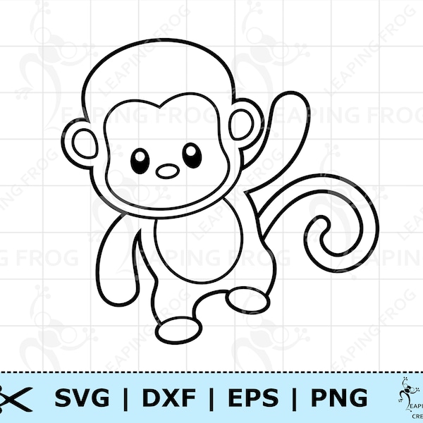 Cute Baby monkey SVG PNG DXF eps. Monkey Digital download, Cricut Silhouette cut files. Outline, Stencil, Coloring Page