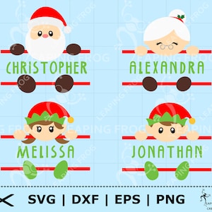 Monogramas de Natal SVG. PNG. 4 versões! Arquivos de corte Cricut, arquivos em camadas. Silhueta. Papai Noel, Sra. Noel, Elfos. Menina, menino, DXF, eps
