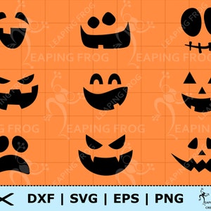 Pumpor SVG. PNG. Jack O'Lanterns. Pumpaansikten. Cricut-klippfiler, silhuett. Halloween. Schabloner, konturer. Direkt nedladdning.