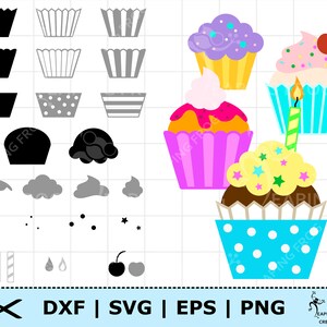 Petit gâteau SVG. PNG. Mélangez et assortissez ! Fichiers découpés Cricut, fichiers superposés. Silhouette. Svg anniversaire. Clipart de petit gâteau. eps. Téléchargement instantané.