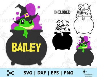 Halloween Frog SVG. PNG. Cricut cut files, layered. Silhouette. Sublimation. Cauldron, Cute, Spooky, Animals DXF, eps. Instant download.