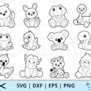 Dschungeltiere SVG. PNG. Cricut Dateien, Silhouette Dateien, Laserdateien. Safari, Umriss, Schablone Bundle Set DXF, eps. Sofortdownload!