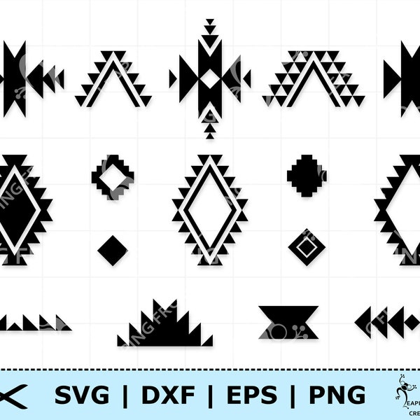 Symboles tribaux SVG. PNG. Motif aztèque. Fichiers de coupe Cricut, fichiers Silhouette. Noir, blanc. DXF, eps. Numérique. Téléchargement instantané. Signes indigènes