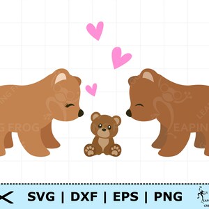 Famille d'ours SVG. Fichiers Cricut Cut, superposés. Silhouette. PNG DXF eps. Lot, ensemble. Maman et bébé ours, papa. Parents. Grizzli, brun.