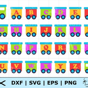 Alfabeto de tren SVG. Archivos de corte Cricut, en capas. Silueta. Fuente de tren SVG. Letras de tren. Tren PNG. Tren dxf. Pasos del tren. Caboose svg.