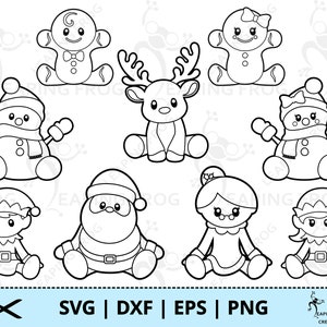 Christmas Bundle SVG. PNG. Cricut Cut Files, Outline, Stencils. Gingerbread men,  Santa, Mrs. Claus, Snowman, set,  Instant download