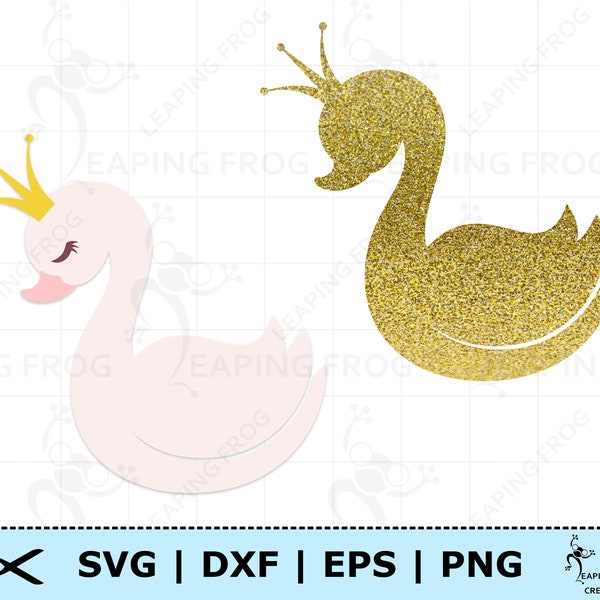 Swan Princess SVG. Cricut cut files, layered. Silhouette files. Crown, baby swan, water, pond. Instant download.