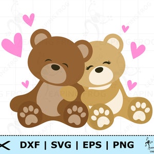Ours en peluche SVG. Couple d'ours. Svg de la Saint-Valentin. Fichiers de découpe circulaire, Silhouette. En couches. Clipart, bébé ours, ours brun. Coeurs png dxf eps